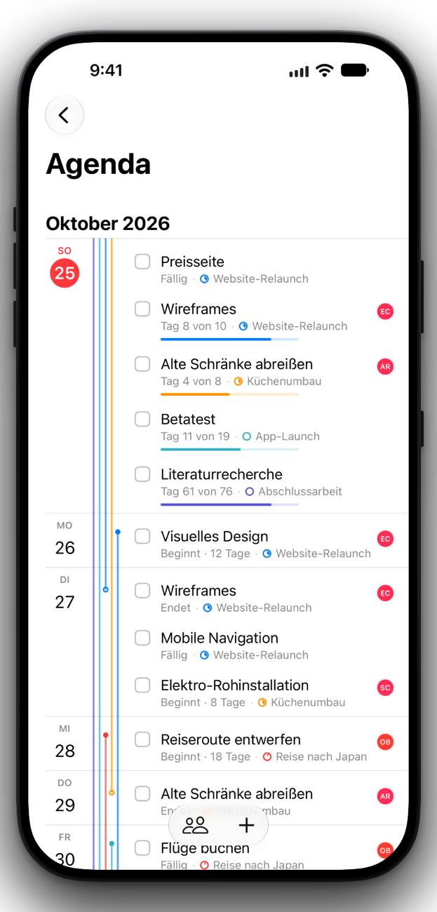 Die Agenda von Projects auf dem iPhone