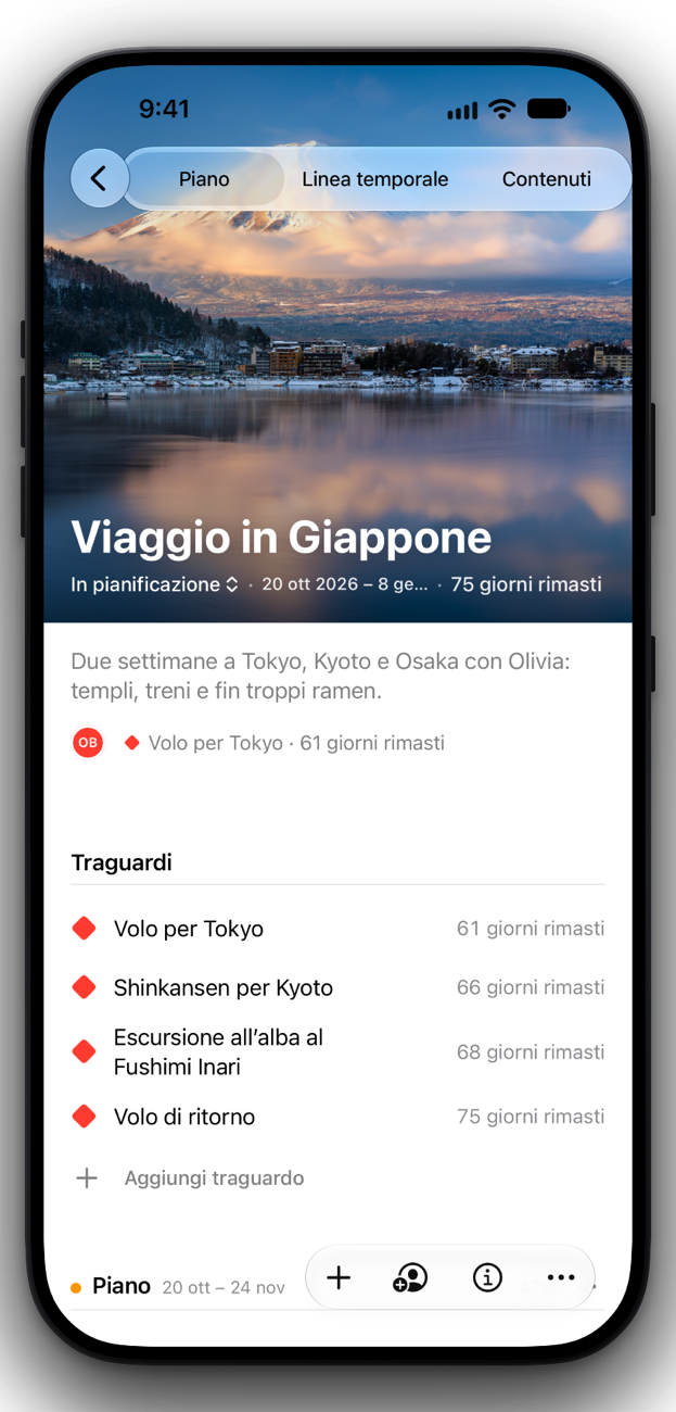 La pagina del progetto “Viaggio in Giappone” su iPhone